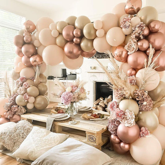 Dusty Pink Balloon Arch Kit Double Stuffed Blush Rose Nude Brown Balloon Garland 112pcs Matte Pastel Neutral Balloons for Boho Bridal Shower Baby Shower Birthday Theme Party Decoration