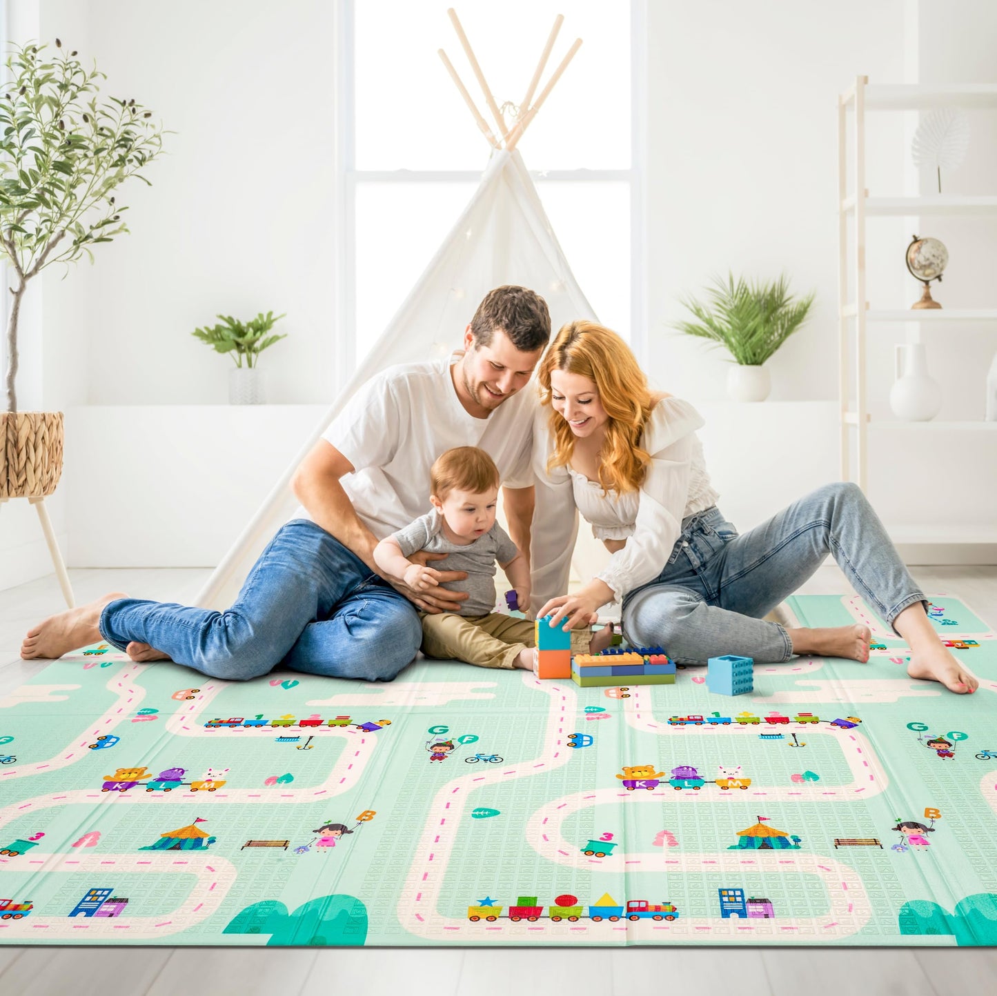 Sorbus Foldable Baby Play Mat, Kids Foam Mats for Floor with Travel Bag - Waterproof Foldable Play Mats for Babies, Infants, Toddlers, and Kids Playtime & Tummy Time 78x70x0.4 (Safari Party)