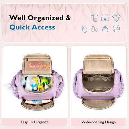 mommore Diaper Bag Small Diaper Backpack Stylish Baby Travel Backpacks with Insulated Pockets, Changing Pad, Stroller Straps