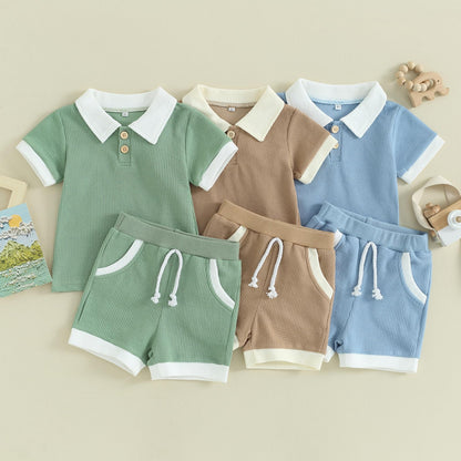 Kuriozud Newborn Baby Boy Summer Clothes Button Short Sleeve Romper Bodysuit Shorts Set Toddler Soft Waffle Outfit