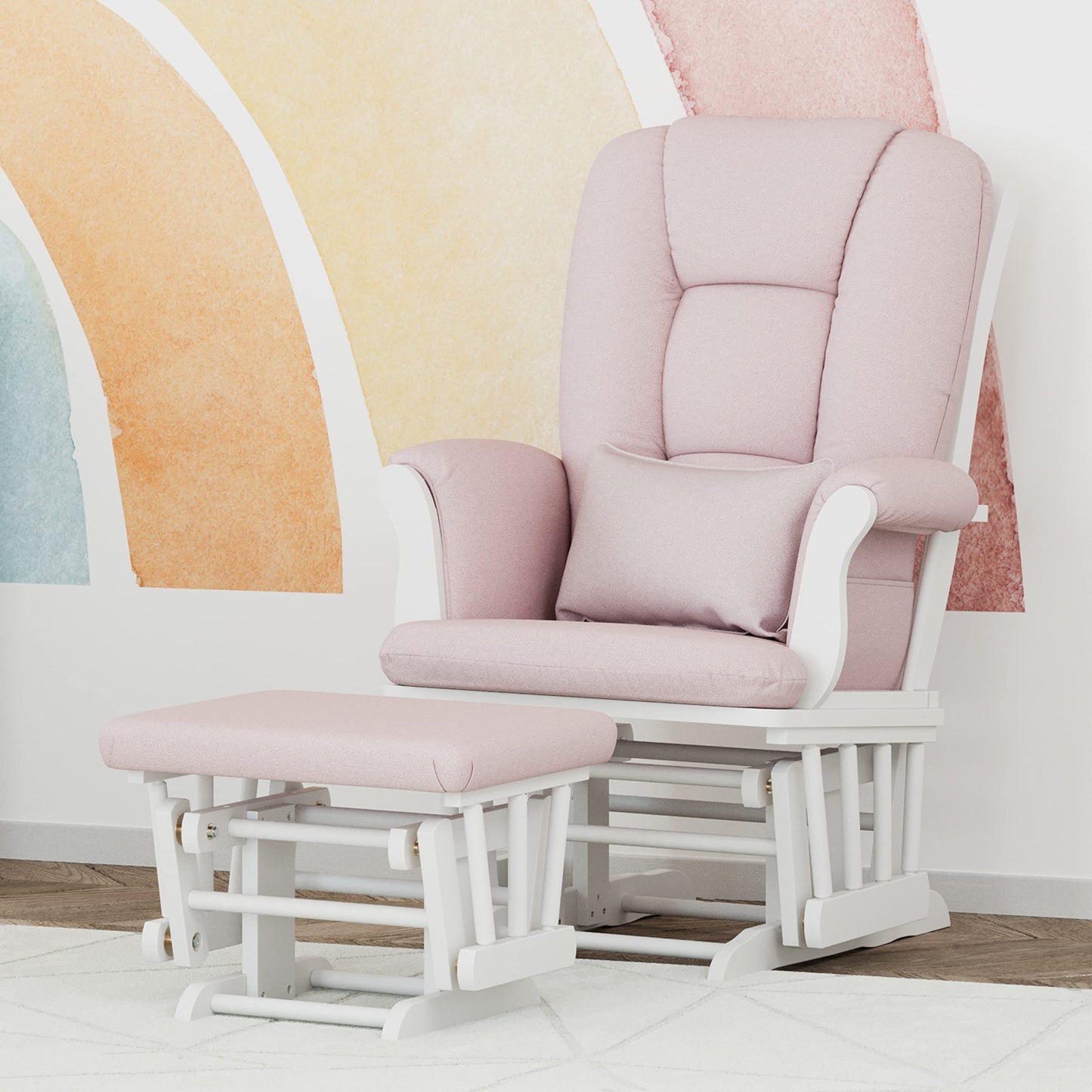 Storkcraft Tuscany Custom Glider and Ottoman with Free Lumbar Pillow (White/Slate Gray Swirl) - Cleanable Upholstered Comfort Rocking Nursery Chair with Ottoman