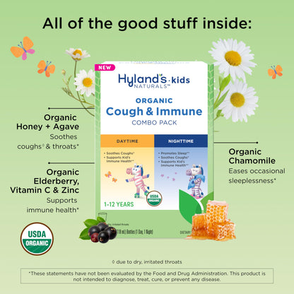 Hyland's Kids Nighttime Organic Cough Syrup and Immune Support with Agave, Elderberry and Pomegranate, Soothes Cough, and Supports Immunity, 4 Fl. Oz.