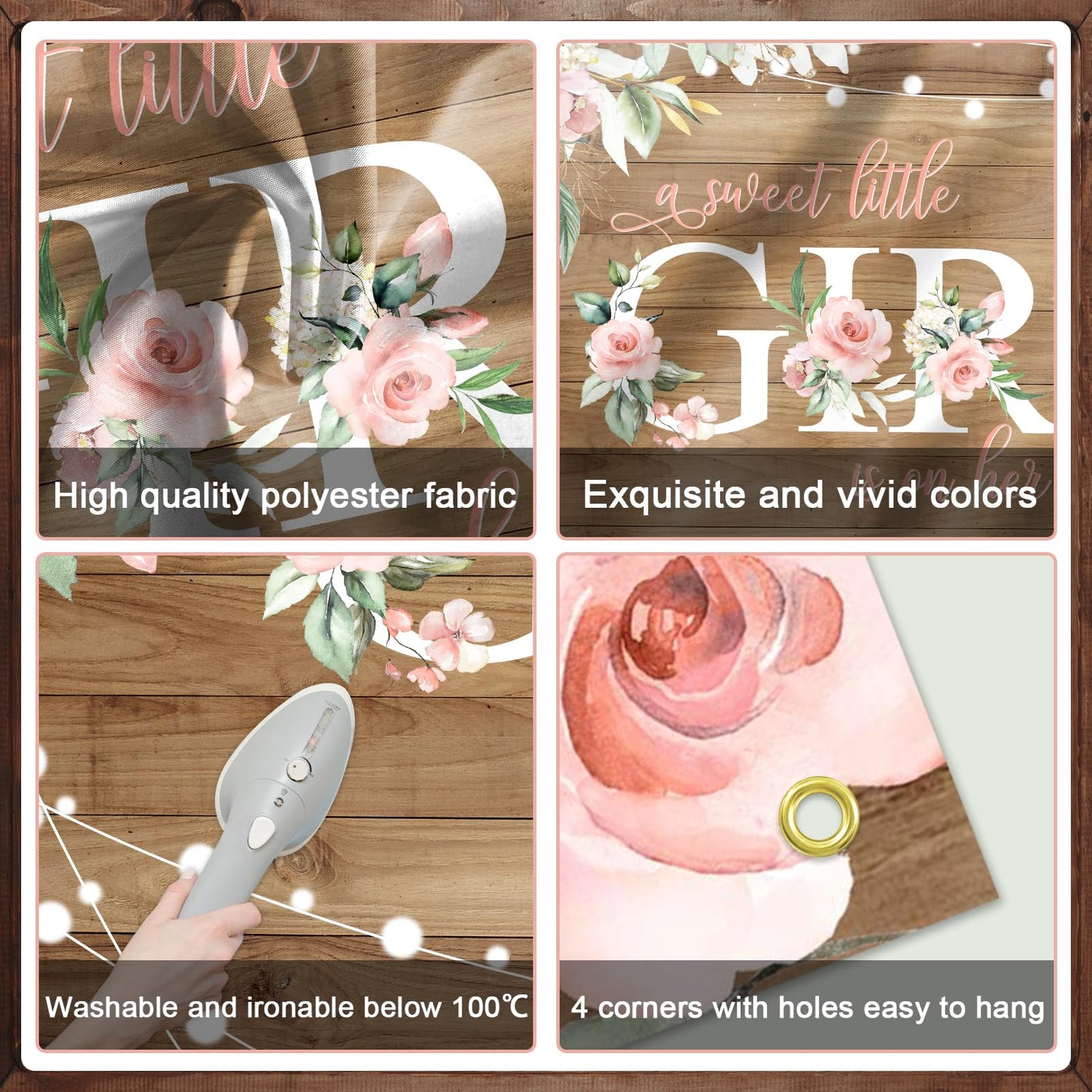 Avezano Rustic Girl Baby Shower Banner A Sweet Little Girl is on Her Way Baby Shower Party Decorations Pink Floral Girl Banner Photo Booth Studio Props 70.8 x 43.3 inch