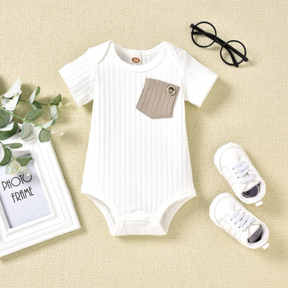 Unutiylo Baby Boy Outfits 0-12 Months Short Sleeve Romper Suspenders Pants Spring Summer clothes