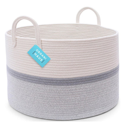 OrganiHaus Large Blanket Basket for Living Room 20x13, Rainbow Rope Basket for Classroom Organization, Toy Storage Basket, Woven Kids Laundry Basket, Baby Toy Box, Cute Storage Basket, Nursery Hamper