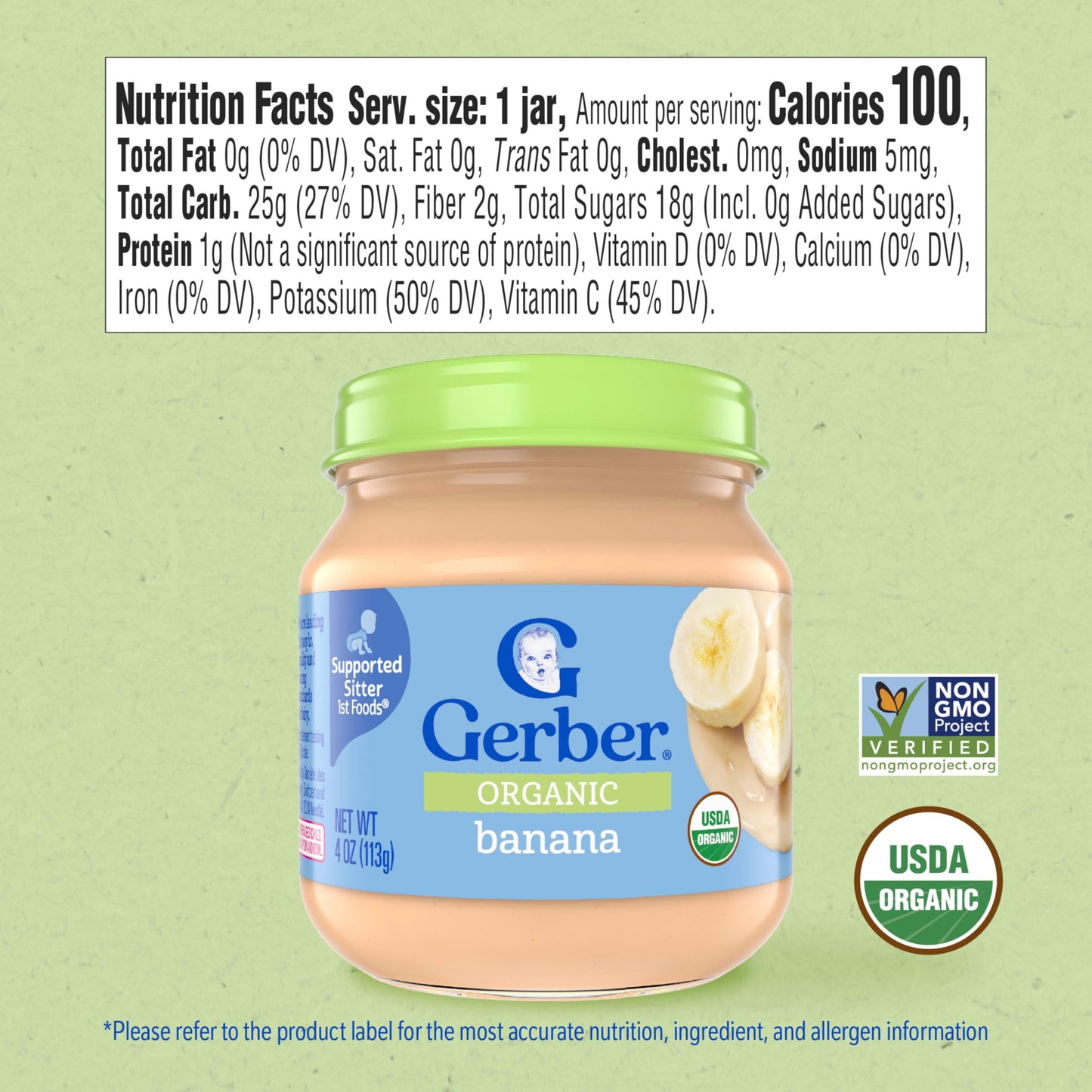 Gerber Organic Banana Baby Food, 4 Oz Jar