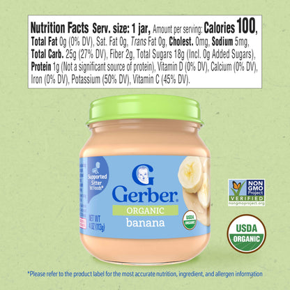 Gerber Organic Banana Baby Food, 4 Oz Jar