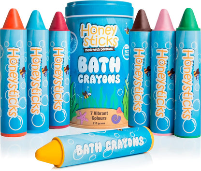 Honeysticks Super Jumbo Bath Crayons Non Toxic (7 Pack) for Toddlers 1-3 and Kids 4-8, Natural Beeswax Crayons, Food-Grade Colors, Fragrance Free, Non Irritating, Bath Toys for Bathtub, Shower, Gift