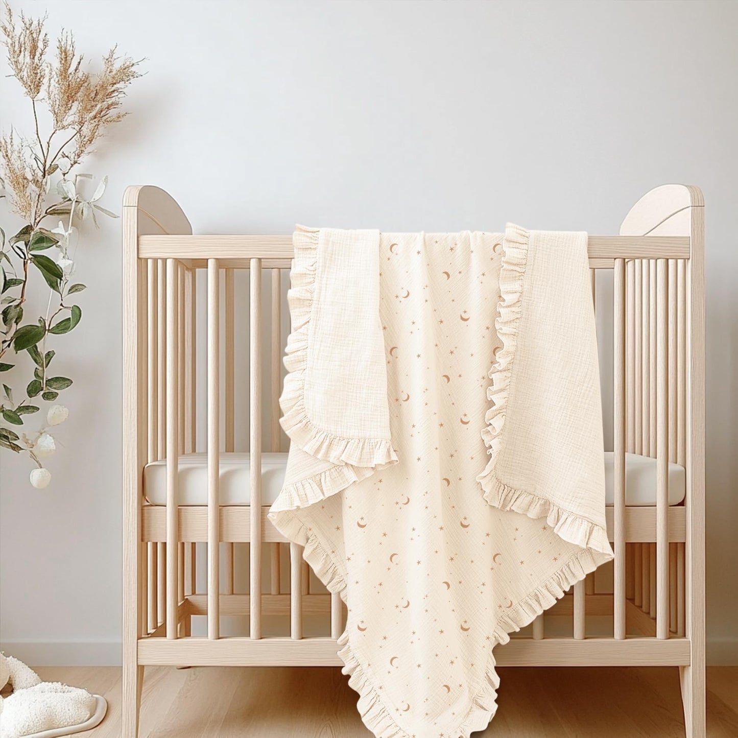 Konssy Flounce Muslin Baby Blankets, Cotton Crib Blanket for Baby Infant Toddler, Super Soft and Lightweight Nursery Blankets 40"x36" (Blossom)