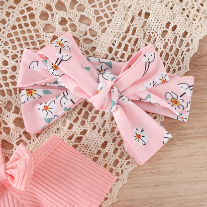 Fernvia Infant Baby Girl Clothes Suspenders Short Sleeve Ribbed Romper Flared Pants Set Headband 3pcs Summer Outfit