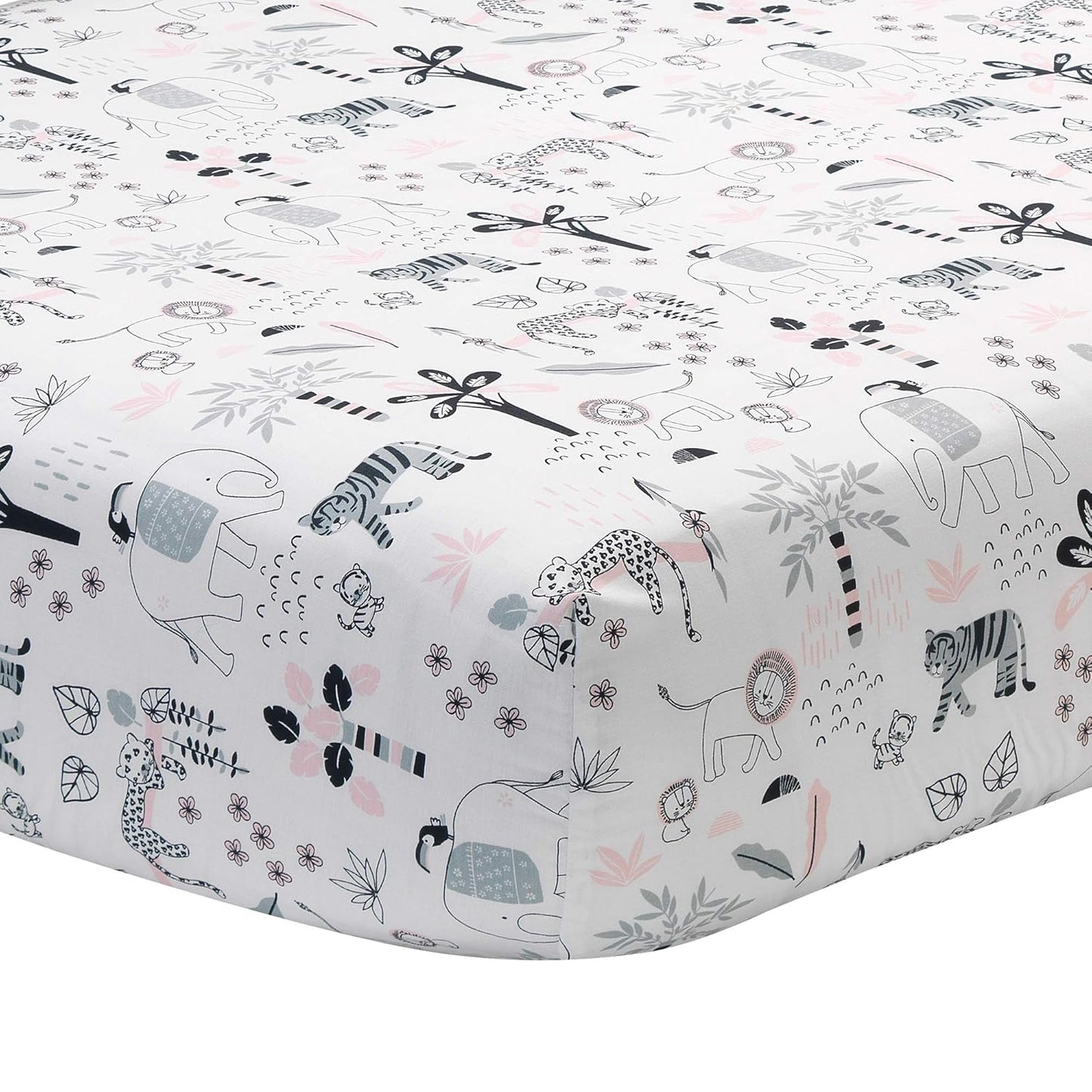 Lambs & Ivy Happy Jungle Pink/White Safari Nursery 5-Piece Crib Bedding Set