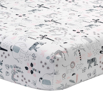 Lambs & Ivy Happy Jungle Pink/White Safari Nursery 5-Piece Crib Bedding Set