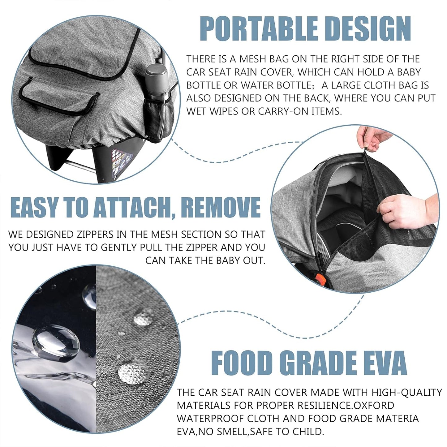 Car Seat Rain Cover,Food Grade EVA,Universal Car Seat Rain Weather Shields,Waterproof, Windproof Protection,Rain Cover Features Quick-Access Zipper Door+Ventilated Mesh Window for Insect Protection