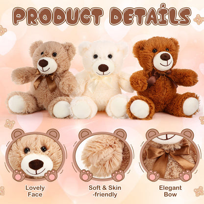 HyDren 6 Pcs Bear Stuffed Animal Plush Toys Soft Plush Dolls Bear Sleeping and Playing Toys for Baby Shower Decoration Boy(Fuzzy Style,Brown)
