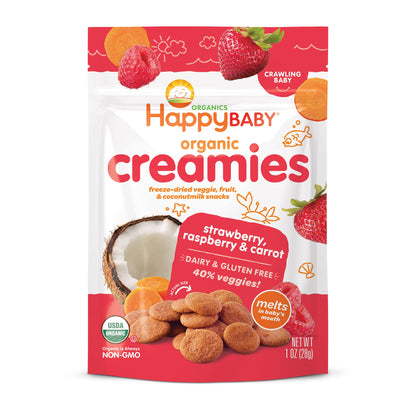 Happy Baby Organics Creamies Freeze-Dried Veggie & Fruit Snacks with Coconut Milk, Apple Spinach Pea & Kiwi