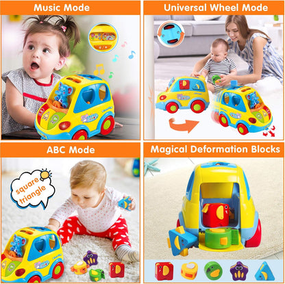 Baby Toys for 1 Year Old Boy Girl Gift Musical Bus Baby Toys 6-12 12-18 Months Toddler Early Learning Montessori Toy for 1 2 3 Year Old Boy with Music/Light/Smart Shapes Christmas Birthday Gifts