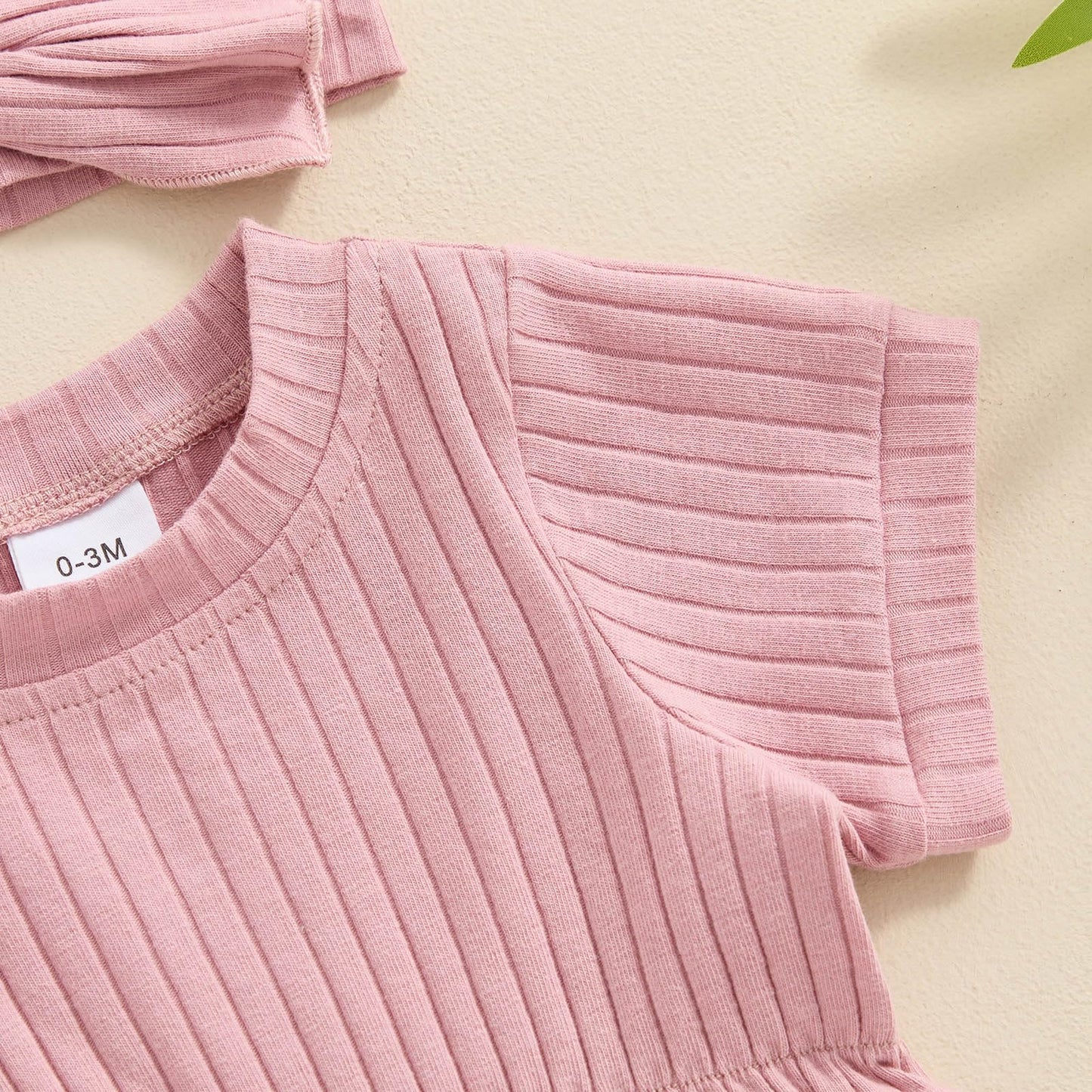 Baby Girl Summer Clothes Ribbed Short Sleeve Romper Solid Color Bodysuits Bow Headband Outfit Newborn Girl Jumpsuit
