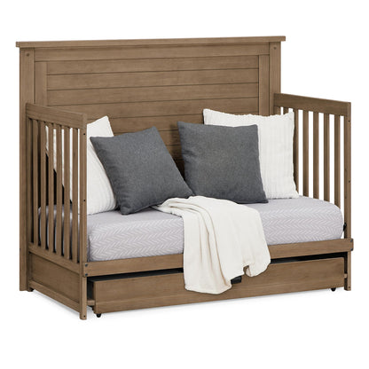 Delta Children Simmons Kids Caden 6-in-1 Convertible Crib with Trundle Drawer, Greenguard Gold Certified, Rustic Mist