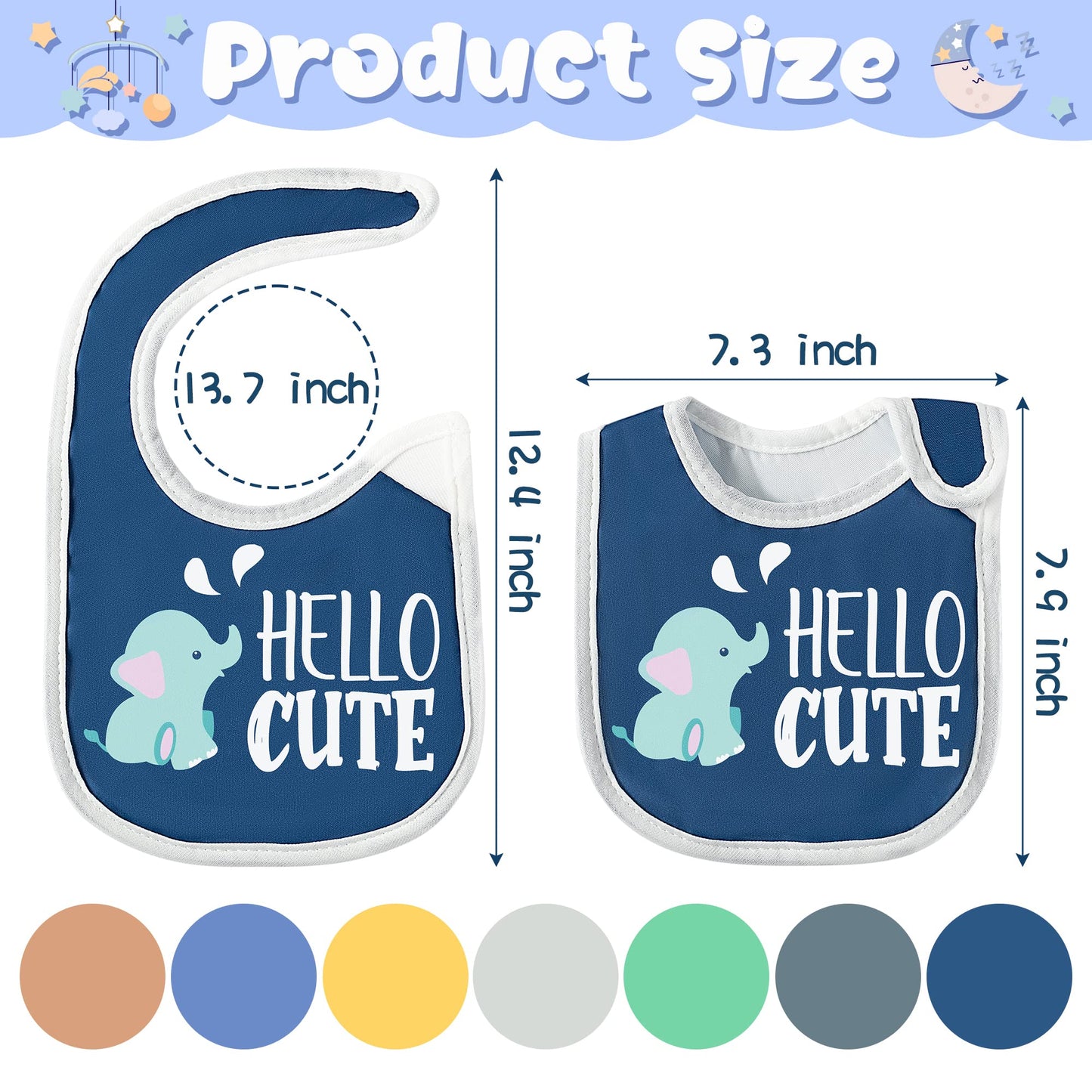 7Pcs Cotton Waterproof Baby Bibs Hook Loop Closure Newborn Bib Keepsake Baby Gift for Drooling Feeding Eating