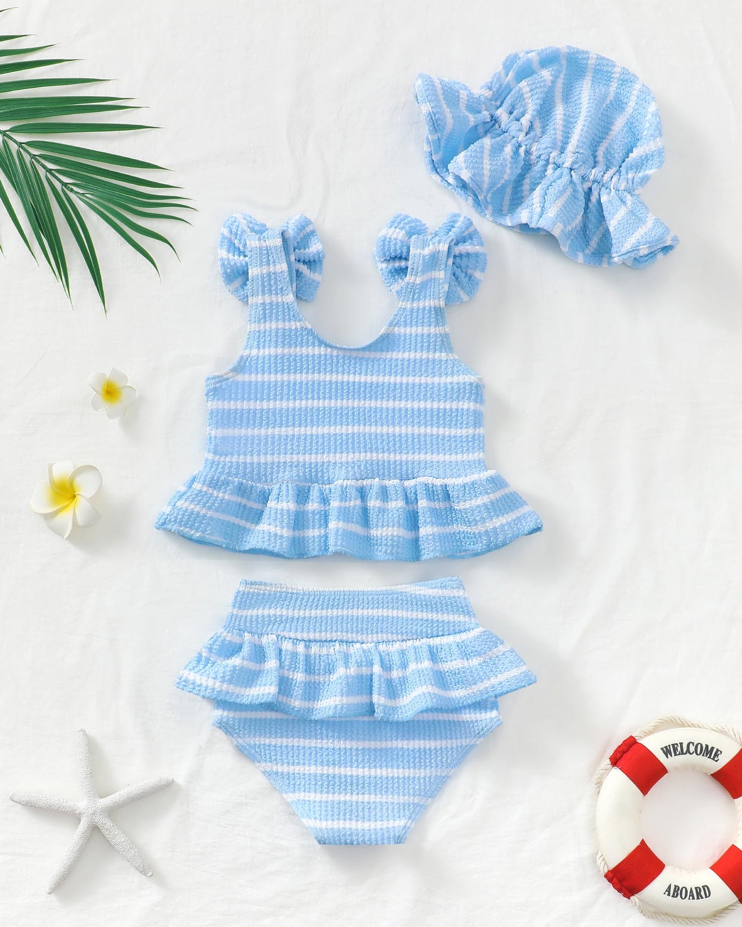 Mioglrie Baby Infant Swimsuit Girl Toddler Bathing Suit Girl Summer Beach Bikini Tankini Swimwear Hat 3-24 Months 2t-5t