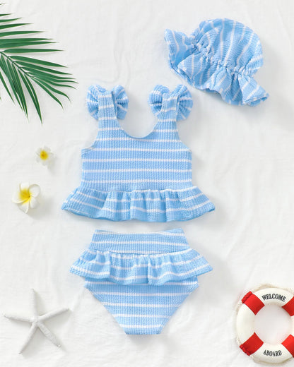 Mioglrie Baby Infant Swimsuit Girl Toddler Bathing Suit Girl Summer Beach Bikini Tankini Swimwear Hat 3-24 Months 2t-5t