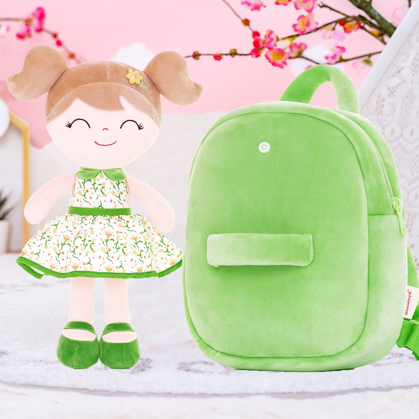 Gloveleya Toddler Backpack Baby Ballerina Girl Gifts Plush Curly Hair Ballet Backpack - Black Blonde 9 inches