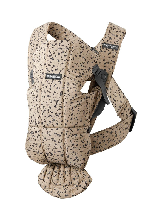 Baby Carrier Mini, Woven, Beige/Dark Gray Print | Newborn Carrier (7-25 lbs), Ergonomic, Easy-to-Use