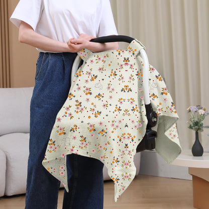 100% Muslin Cotton Car Seat Cover Baby, Carseat Canopy Cover, Universal Fit Stroller Covers for Boys and Girls (Summer Wheat)