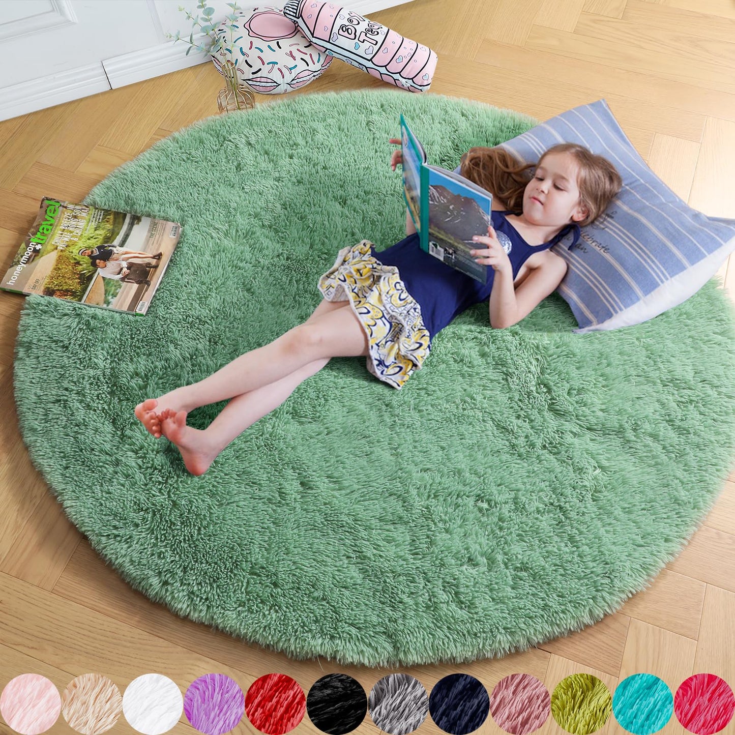 Pink Round Area Rugs 6Ft for Bedroom Living Room, Big Fluffy Shag Circle Rug for Kids Playroom, Cute Preppy Room Decor for Teen Girls, Cozy Fuzzy Furry Plush Carpets for Baby Nursery, Dorm, Classroom
