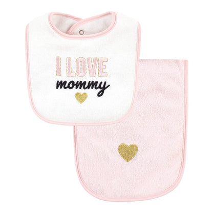 Hudson Baby Unisex Baby Cotton Terry Bib and Burp Cloth Set, Dinner Date, One Size