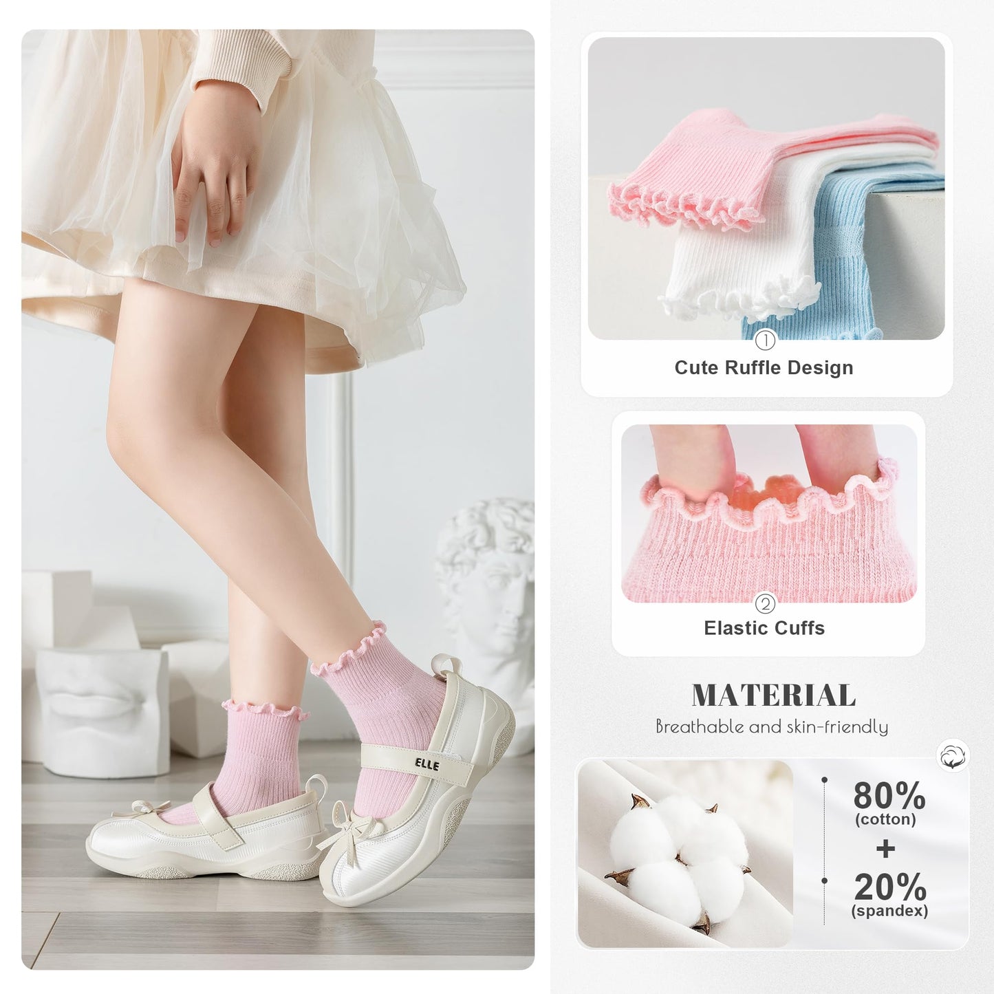 Baby Girls Ruffle Socks Toddler Girls Frilly Dress Crew Socks for 6-12 Months 1-3 Years 3-5 Years 6 Pack
