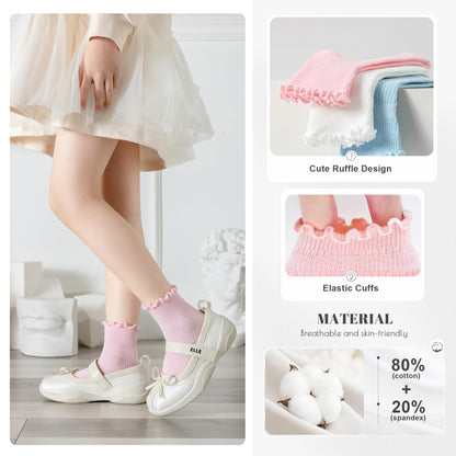 Baby Girls Ruffle Socks Toddler Girls Frilly Dress Crew Socks for 6-12 Months 1-3 Years 3-5 Years 6 Pack