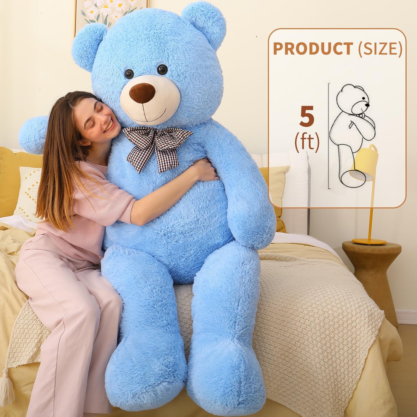 MaoGoLan Giant Big Teddy Bear 4 Feet 47 inch Life Size Tan Plush Bear Brown Stuffed Animal for Children Boyfriend