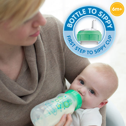 Dr. Brown’s Anti-Colic Options+ Wide-Neck Sippy Bottle Starter Kit, 9oz/270mL, with Level 3 Medium-Fast Flow Nipple and Soft 100% Silicone Sippy Spout, Pink, BPA Free, 6m+
