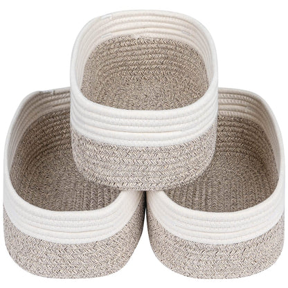 CubesLand Off White Small Storage Baskets for Shelves, Closet Organization Storage Bins Empty Gift Basket Baby Nursery Woven Baskets for Organizing, Rectangular Clothes Closet Shelves Baskets 3 Packs