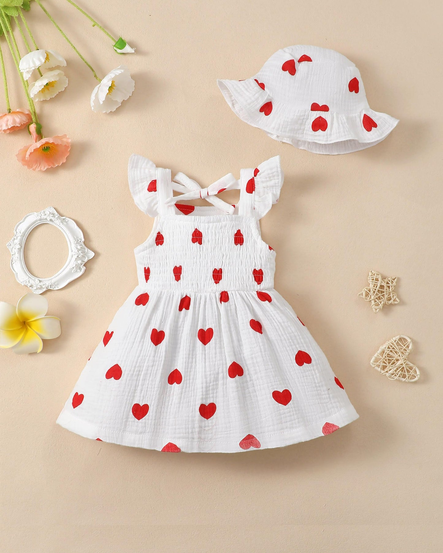 Renotemy Infant Baby Girl Dresses Toddler Girl Clothes Summer Cotton Linen Boho Smocked Sundress Gift for Girls with Hat