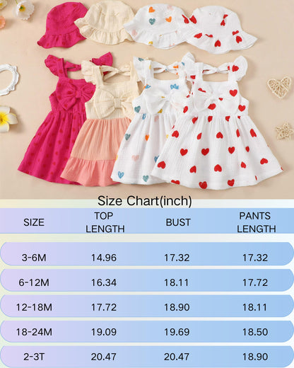 Renotemy Infant Baby Girl Dresses Toddler Girl Clothes Summer Cotton Linen Boho Smocked Sundress Gift for Girls with Hat