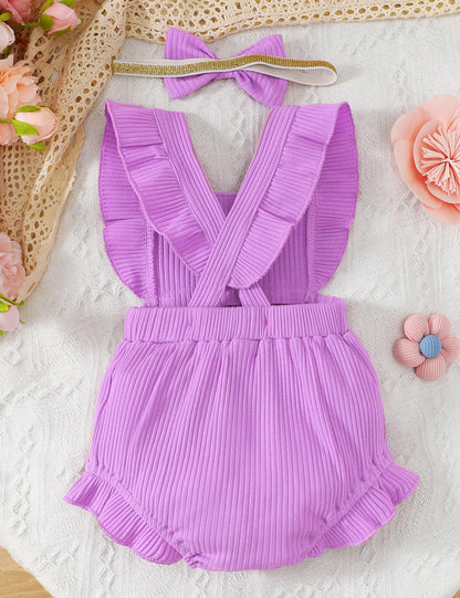 Fullfamous Baby Girl Ruffled Jumpsuit and Headband Set