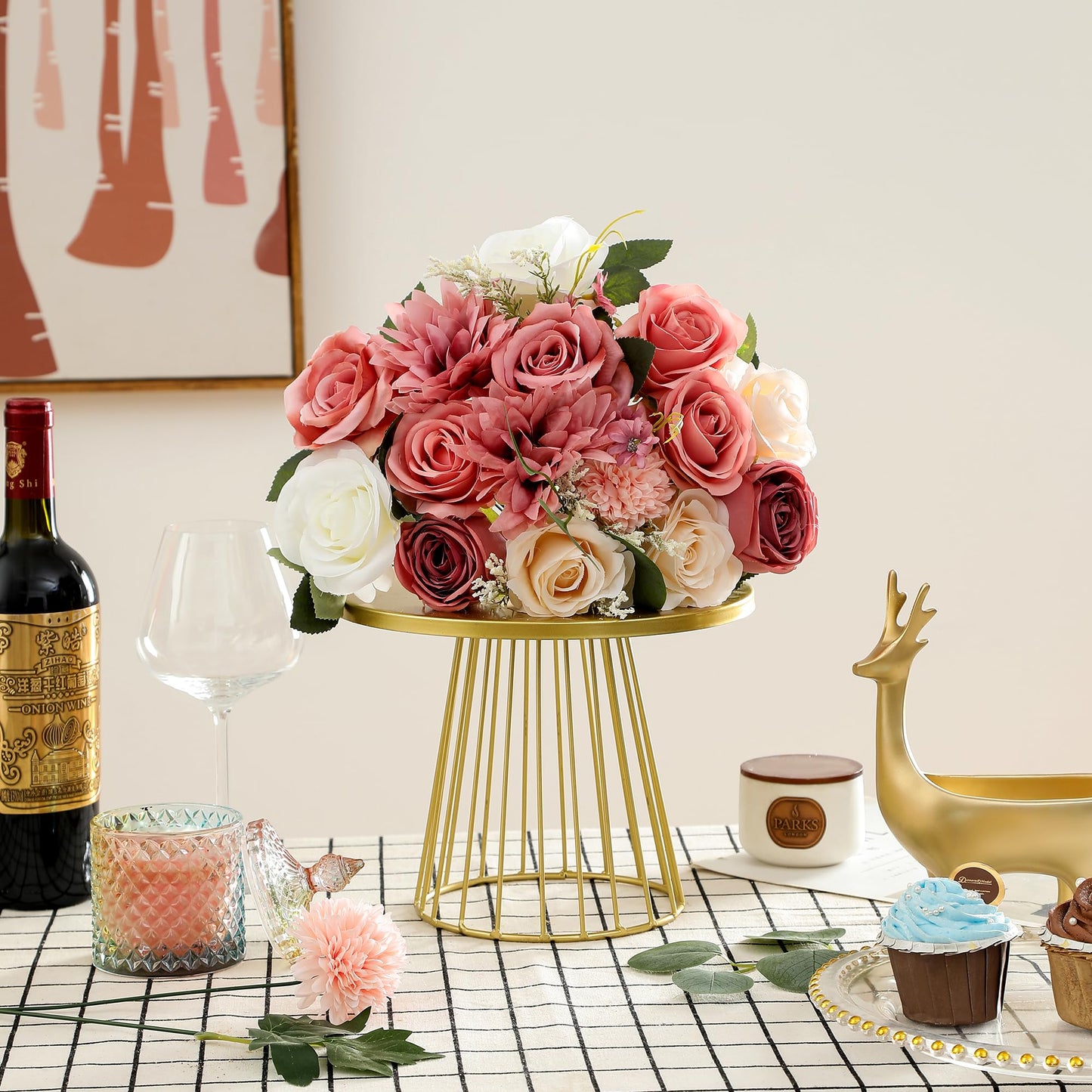 Artificial Flowers Combo, Fake Flowers for DIY Tables Centerpieces Baby Shower Bridal Shower Wedding Bouquet Arrangements Party Candle Holder Cake Decor Flower Home Decorations