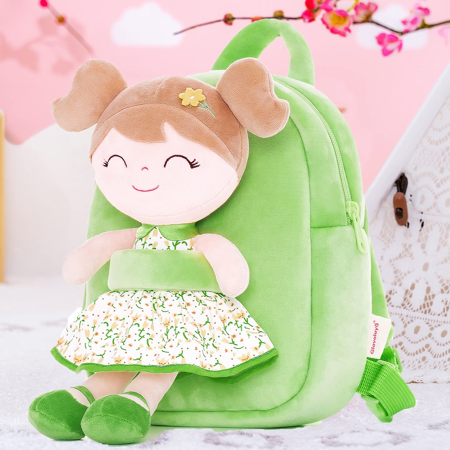 Gloveleya Toddler Backpack Baby Ballerina Girl Gifts Plush Curly Hair Ballet Backpack - Black Blonde 9 inches