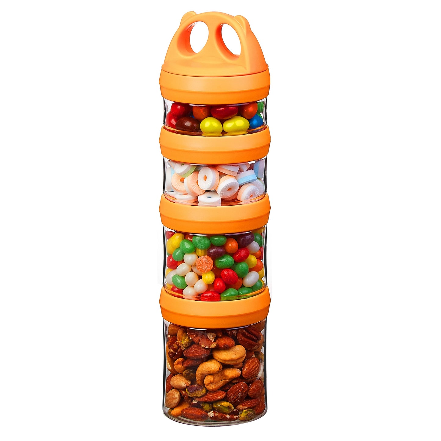SELEWARE Portable Stackable Food Storage Containers for Snacks Formula Powder and Drinks Twist Lock System Airtight Leak-proof BPA and Phthalate Free 4 Piece Jars 31oz Blue