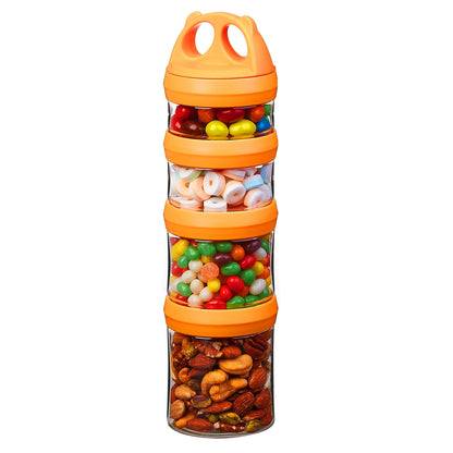 SELEWARE Portable Stackable Food Storage Containers for Snacks Formula Powder and Drinks Twist Lock System Airtight Leak-proof BPA and Phthalate Free 4 Piece Jars 31oz Blue