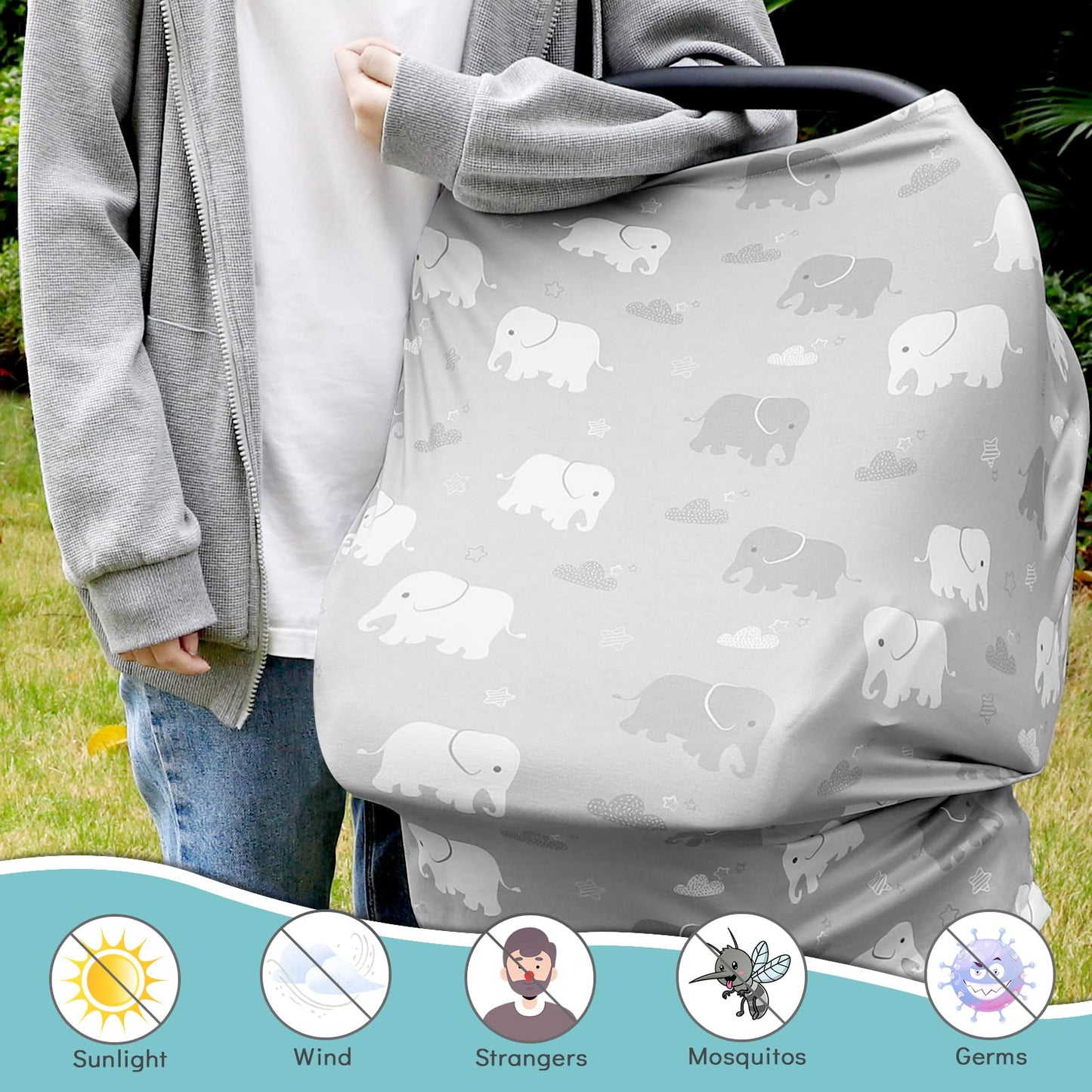 Nursing Cover Breastfeeding, Multi-use Baby CarSeat Cover Girls, Infant Stroller Car Seat Cover, Stretchy Carseat Canopy, Soft Breathable, Peony
