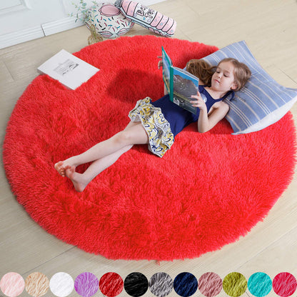 Pink Round Area Rugs 6Ft for Bedroom Living Room, Big Fluffy Shag Circle Rug for Kids Playroom, Cute Preppy Room Decor for Teen Girls, Cozy Fuzzy Furry Plush Carpets for Baby Nursery, Dorm, Classroom