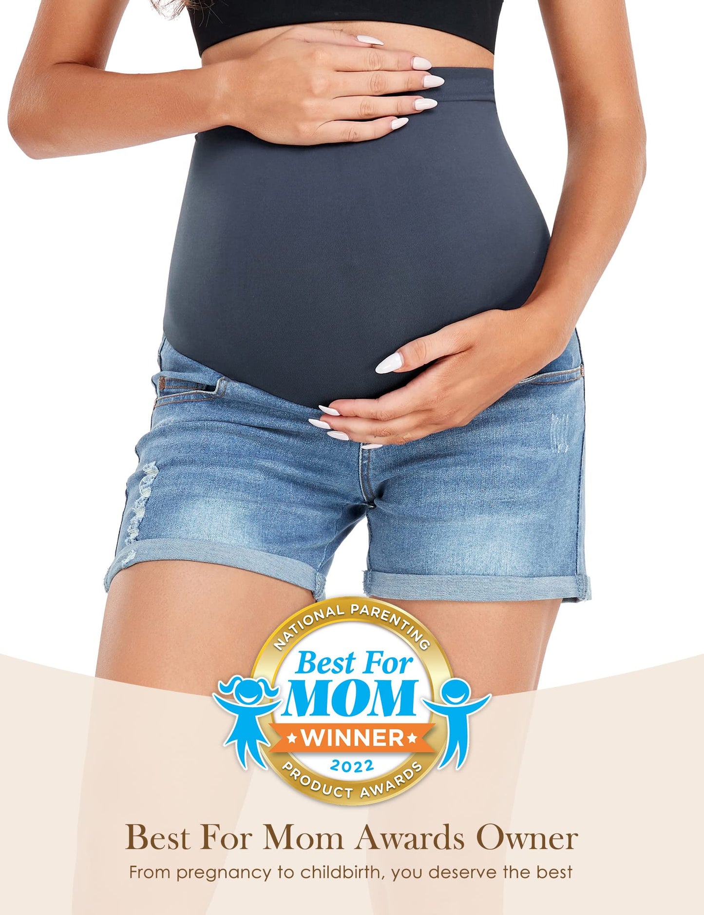 HOFISH Women's Maternity Jeans Shorts Over The Belly Stretchy Comfy Denim Shorts Pants Casual Workout Pregnancy Shorts