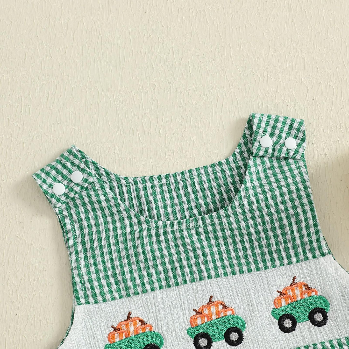 Baby Girl Pumpkin Embroidery Jumpsuit Halloween Sleeveless Round Neck Plaid Tank Romper