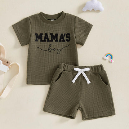 Toddler Baby Boy Summer Clothes Embroidered Waffle Short Sleeve T-Shirts Elastic Shorts Newborn Infant Boy Outfits