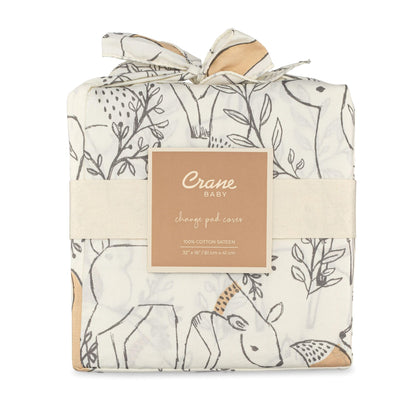 Crane Baby Quilted Changing Pad Cover with Animal Print, Breathable Cotton Sateen, Fits Standard 16”X32” Pads, Ocean Whale Blue