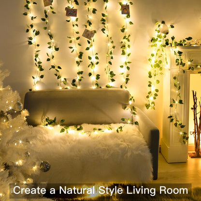 suddus Vine with Fairy Lights Battery Operated, 33ft 100 LED Ivy String Lights with Remote, Leaf Lights for Bedroom, Room, Wall, Garden, Party, Wedding Decor (Warm White)