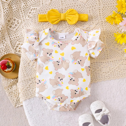 Baby Girl Clothes Suspender Skirt Newborn Ruffle Romper Cute Bear Jeans Dress Bow Headband Summer Outfits 0-18 Months